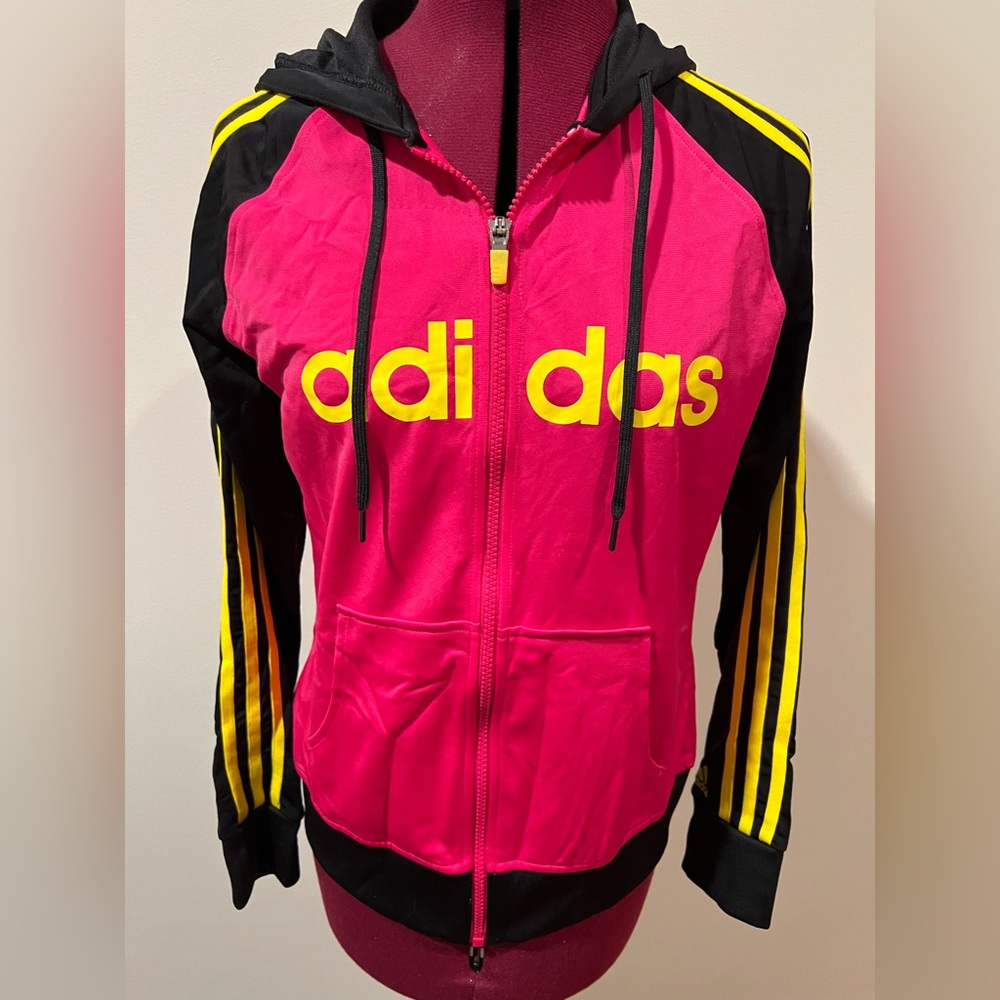 Adidas Women’s Full Zip Hoodie | Pink, Black, & Yellow